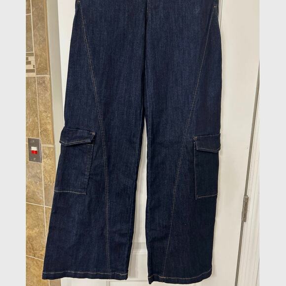 DEMOCRACY NWT Sky Rise Absolution Wide Leg Cargo Dark Indigo Wash Jeans Size 0 - Picture 5 of 14